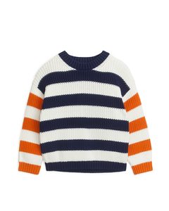 Pullover in Jacquardstrick Blau/weiß/orange