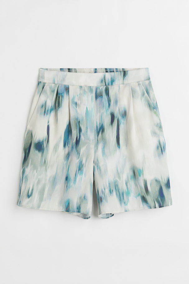 H&M Satin Shorts Cream/patterned