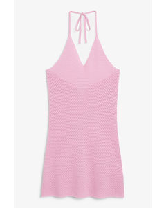 Pink Crochet Style Mini Dress Light Pink