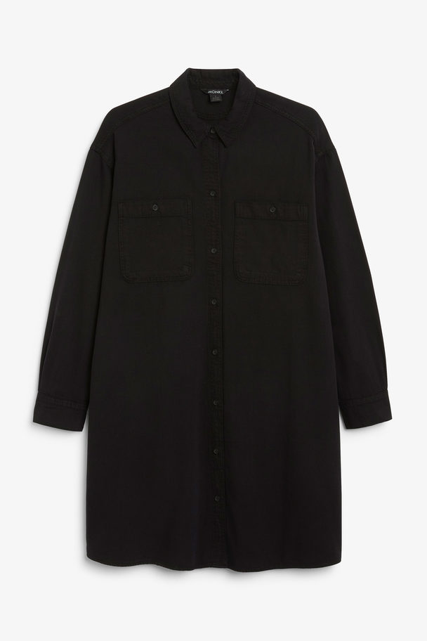 Monki Denim Shirt Dress Black