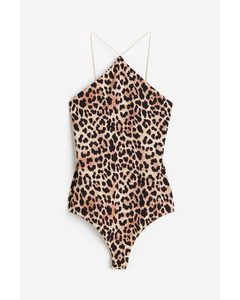Jersey Thong Body Beige/leopard-print