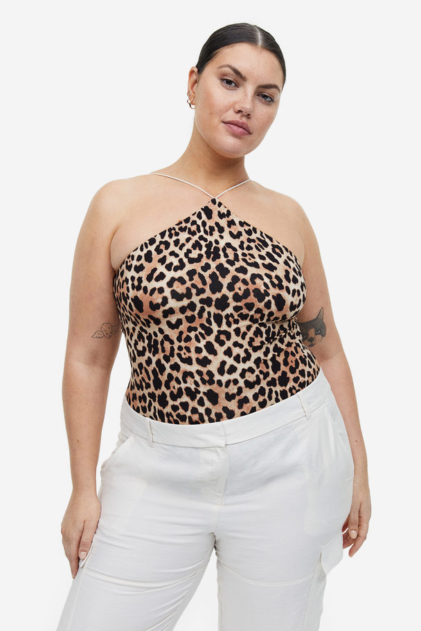 H&M Body I Jersey Med G-streng Beige/leopardmønstret