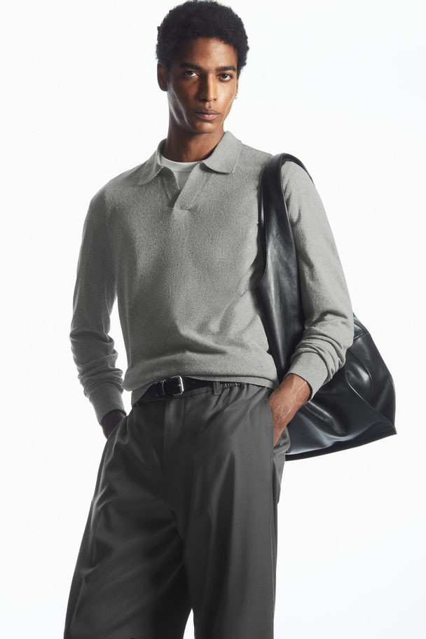 COS Open-collar Knitted Silk Polo Shirt Grey