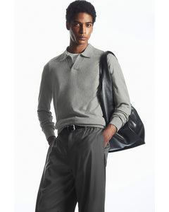 Open-collar Knitted Silk Polo Shirt Grey