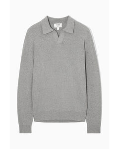 Open-collar Knitted Silk Polo Shirt Grey