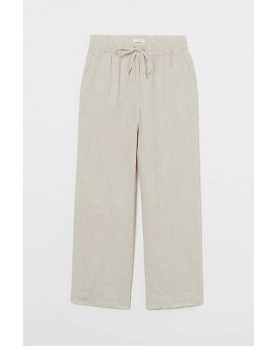 H&M Wide Linen Trousers Light Beige