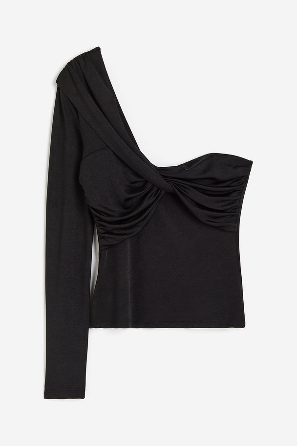 H&M Gedrapeerde One-shouldertop Zwart