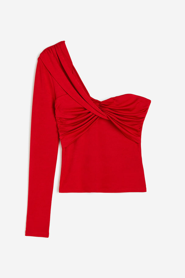 H&M Drapiertes One-Shoulder-Shirt Rot