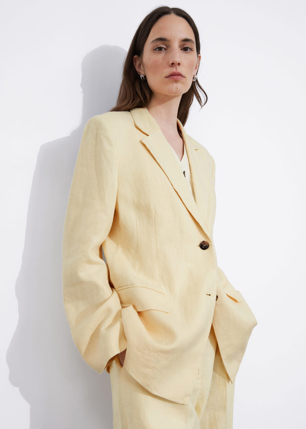 & Other Stories Fitted Linen Blazer Yellow