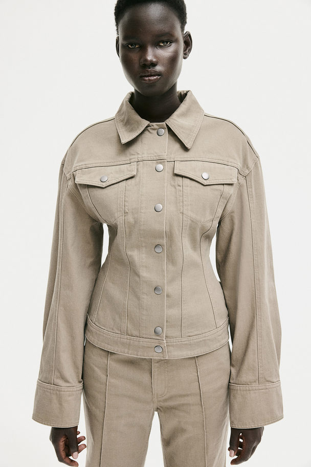 H&M Tapered-waist Twill Jacket Dark Beige