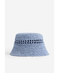 Straw Bucket Hat Blue