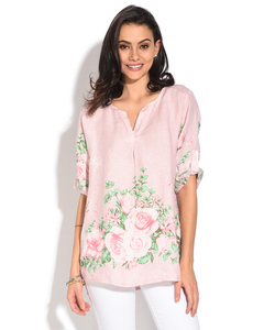 Tunisian Collar Top With Floral Prints And Long Attachable Sleeves