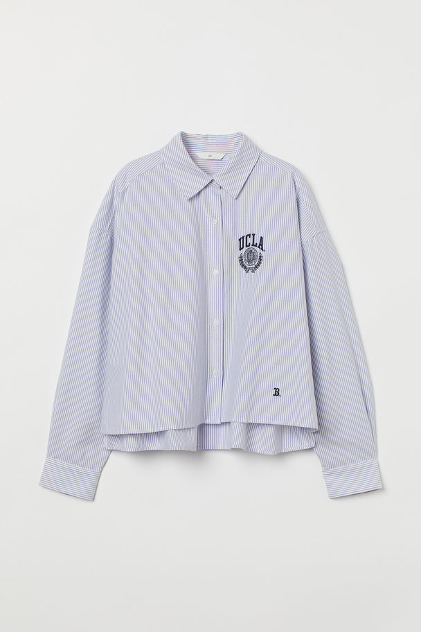 H&M Kort Skjorte I Bomull Lys Blå/ucla