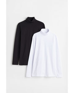 Set Van 2 Shirts - Slim Fit Wit/zwart