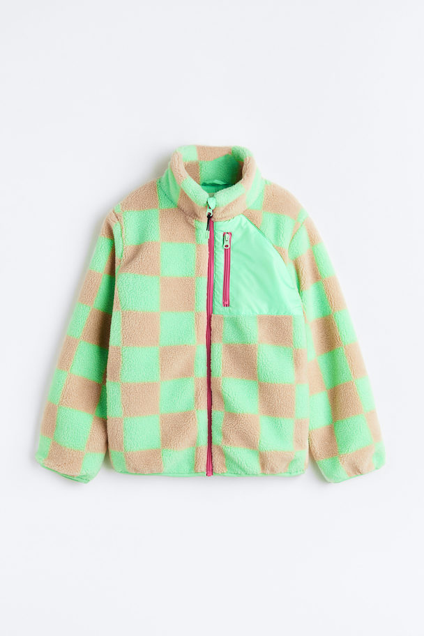 H&M Teddy Jacket Neon Green/checked