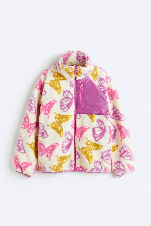 H&M Jacke aus Teddyfleece Naturweiß/Schmetterlinge