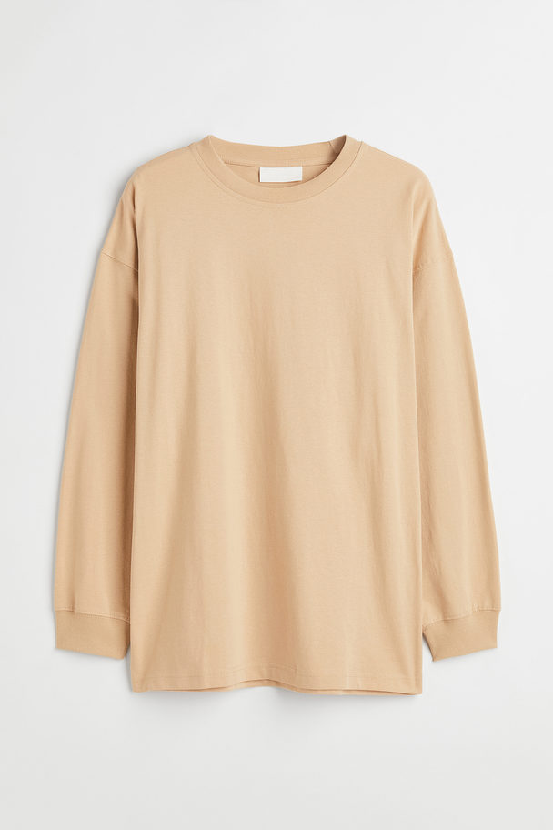 H&M Oversized Fit Cotton Top Clay Beige