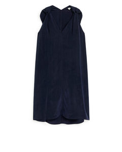 Cupro-kjole Med Sløyfe Mørkeblå