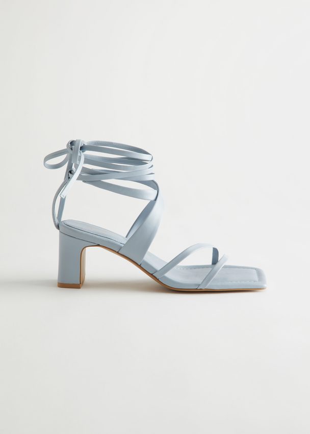 & Other Stories Block Heel Strappy Leather Sandals Light Blue