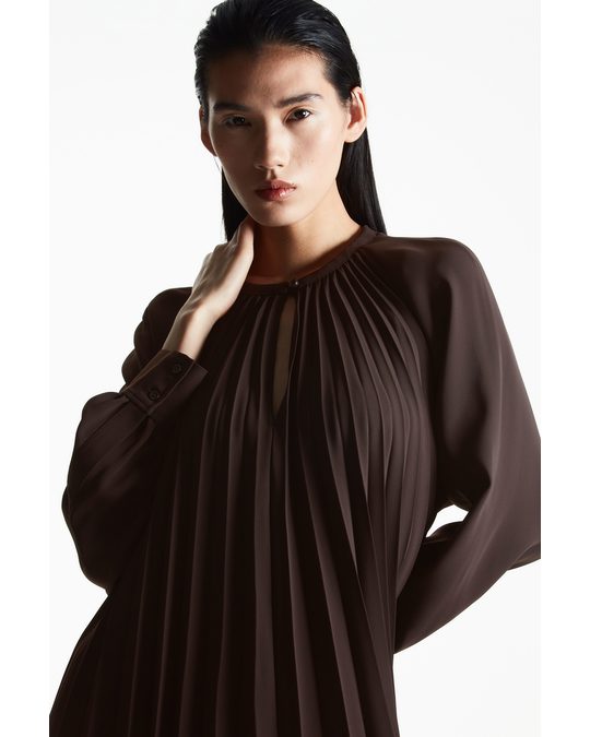 COS A-line Pleated Dress Dark Brown