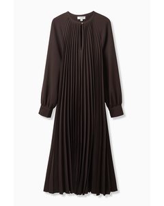 A-line Pleated Dress Dark Brown