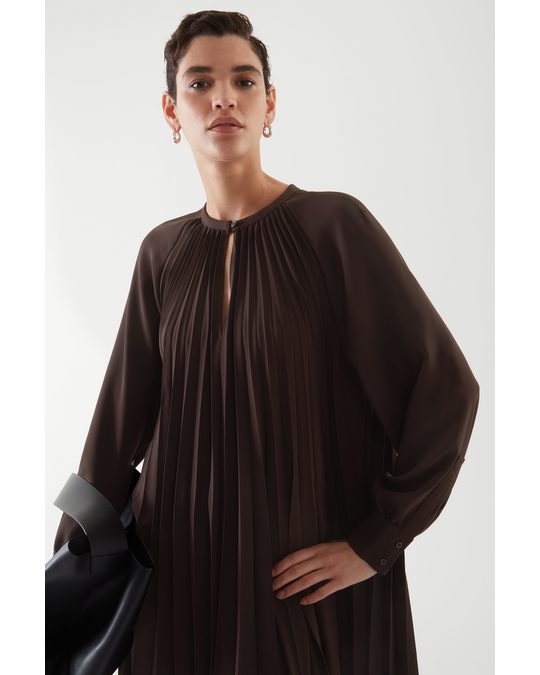 COS A-line Pleated Dress Dark Brown