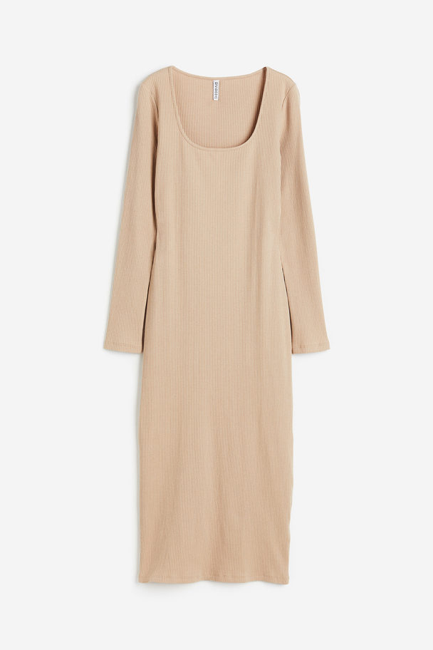 H&M Ribbed Bodycon Dress Beige
