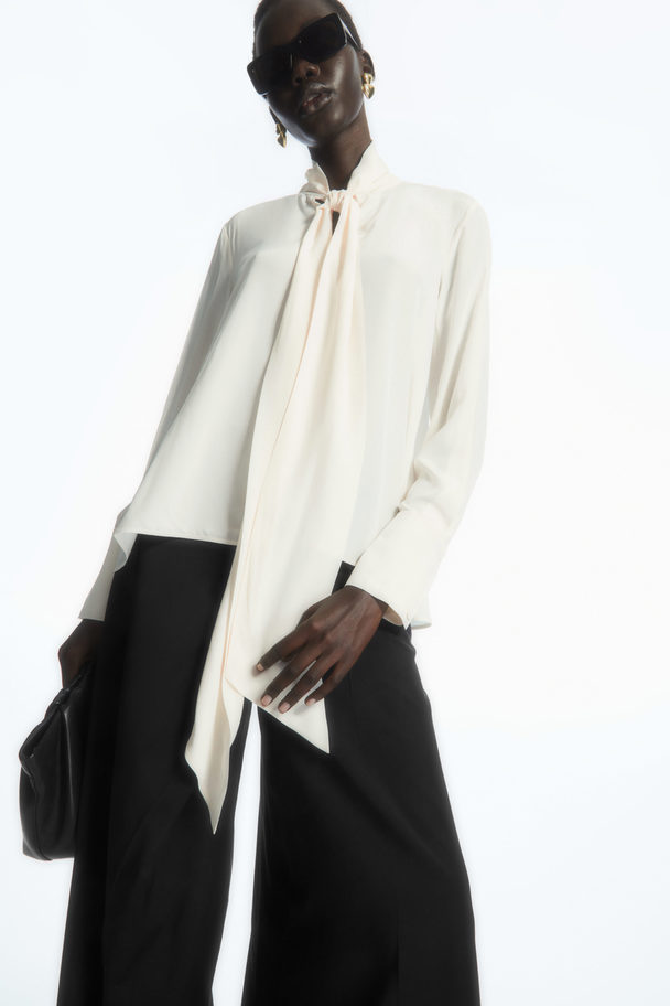 COS Bow Voile Blouse Off-white