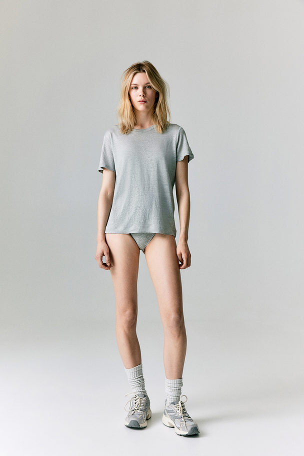 H&M Linen T-shirt Light Grey Marl