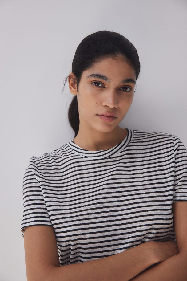 H&M Linen T-shirt White/black Striped