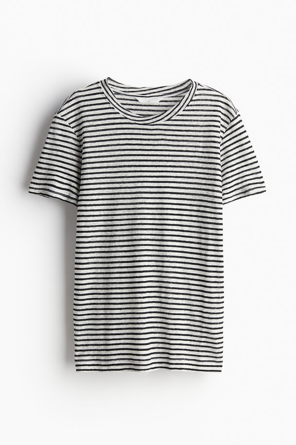 H&M Linen T-shirt White/black Striped