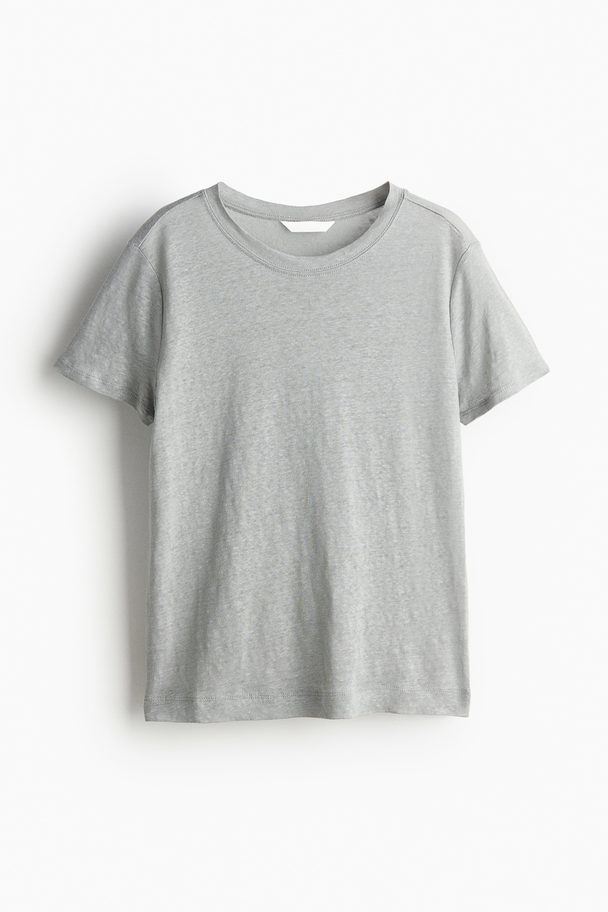 H&M Linnen T-shirt Lichtgrijs Gemêleerd