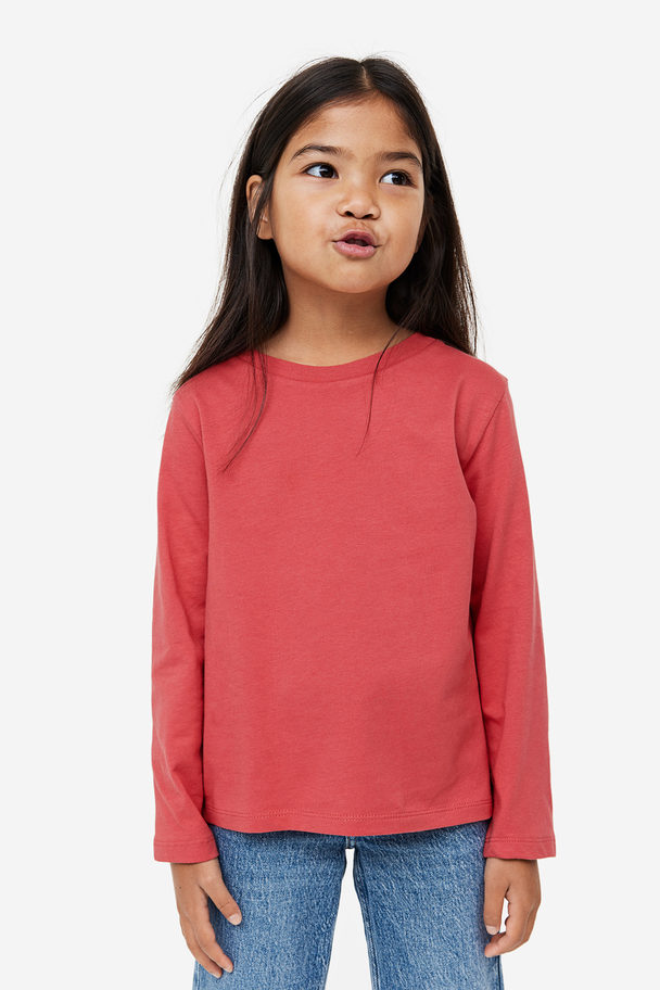 H&M 3-pack Long-sleeved Cotton Tops Red/dark Blue