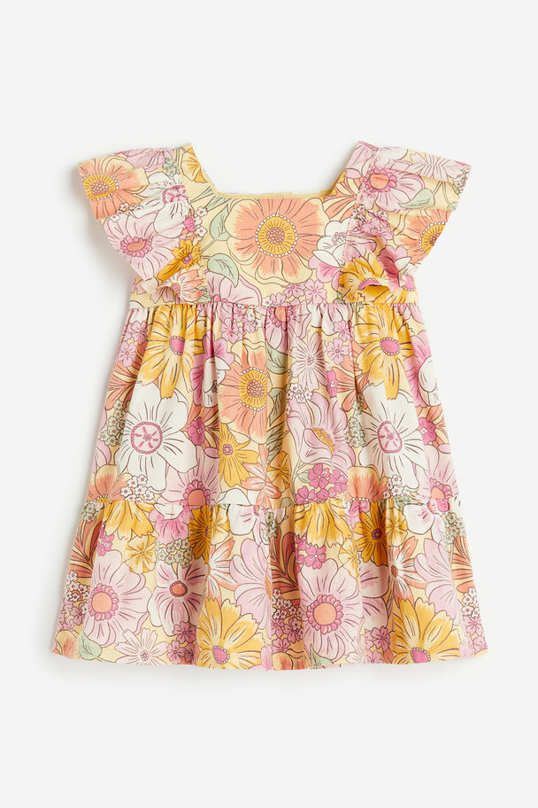 H&M Flounce-trimmed Dress Yellow/floral