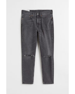 Slim Tapered Cropped Jeans Mørk Denimgrå