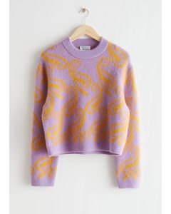 Cropped Jacquard Knit Sweater Lilac/yellow Motif