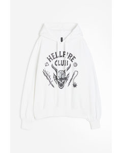 Oversized Print-motif Hoodie White/stranger Things