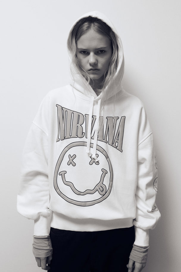 H&M Oversized Capuchonsweater Met Print Wit/nirvana