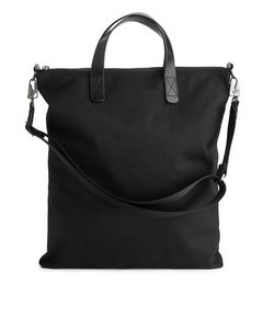 Leather-detail Canvas Tote Bag Black