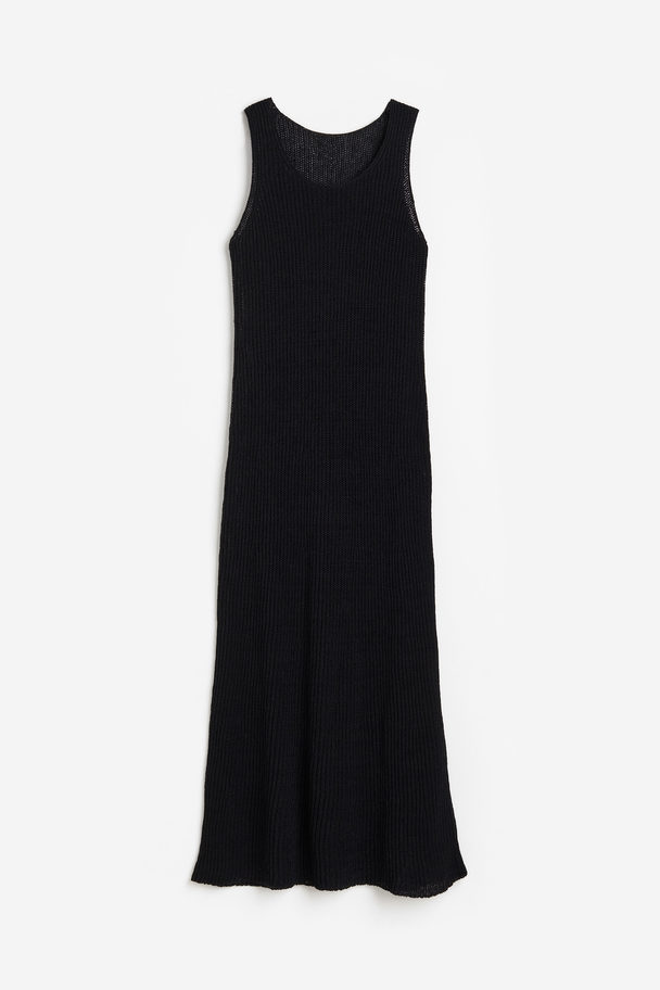 H&M Geripptes Kleid aus Seidenmix Schwarz
