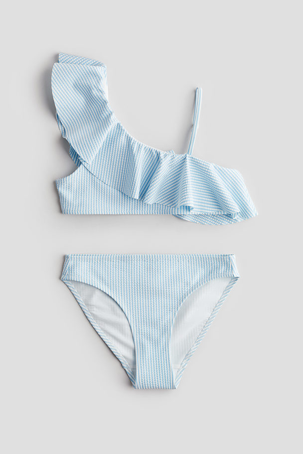 H&M One-shoulder Bikini Light Blue/striped