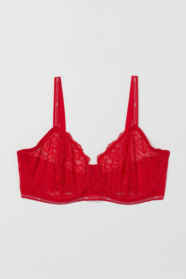 H&M H&m+ Non-padded Underwired Lace Bra Bright Red