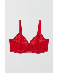H&m+ Non-padded Underwired Lace Bra Bright Red