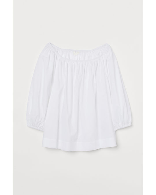 H&M Puff-sleeved Cotton Blouse White