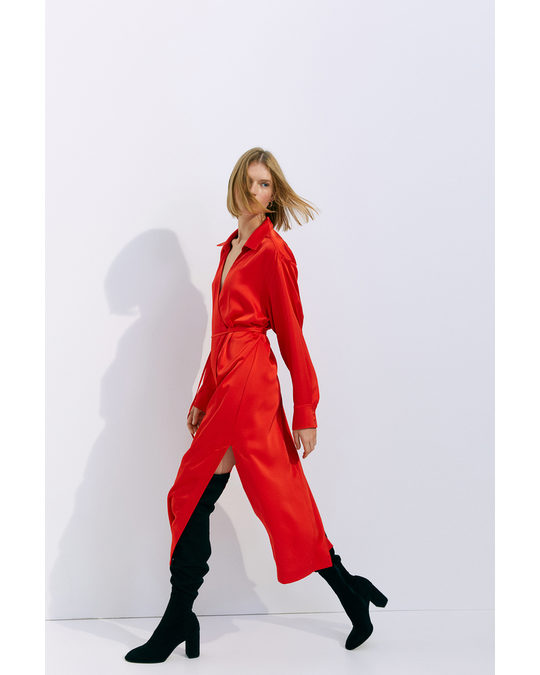 H&M Satin Wrap Dress Bright Red