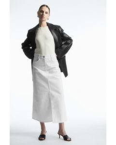 A-line Denim Midi Skirt White