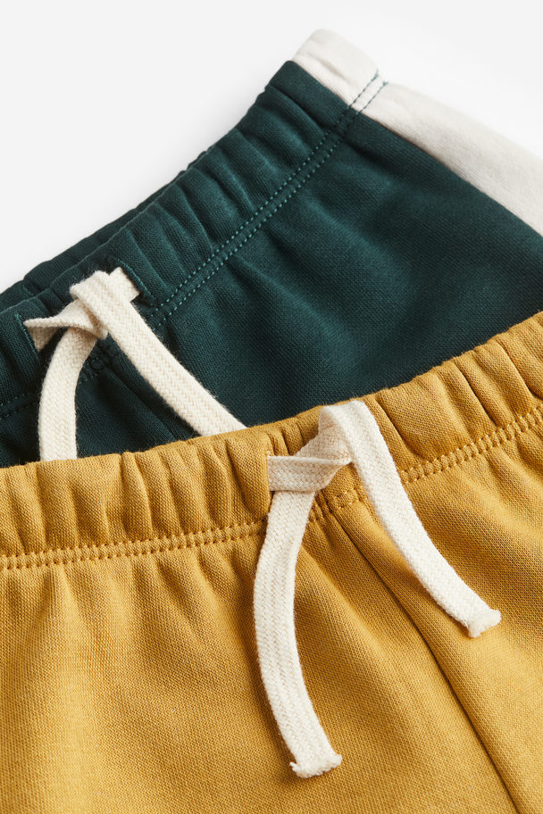 H&M 2-pack Cotton Joggers Dark Green/mustard Yellow