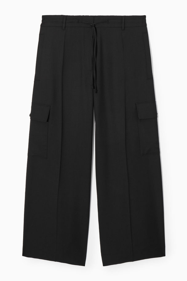 COS Wide-leg Wool Cargo Trousers Black