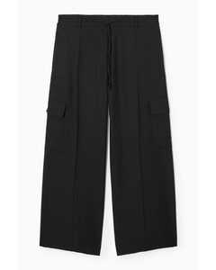 Wide-leg Wool Cargo Trousers Black