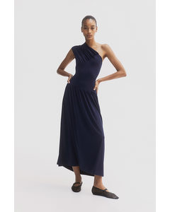 One-Shoulder-Kleid mit Raffungen Marineblau
